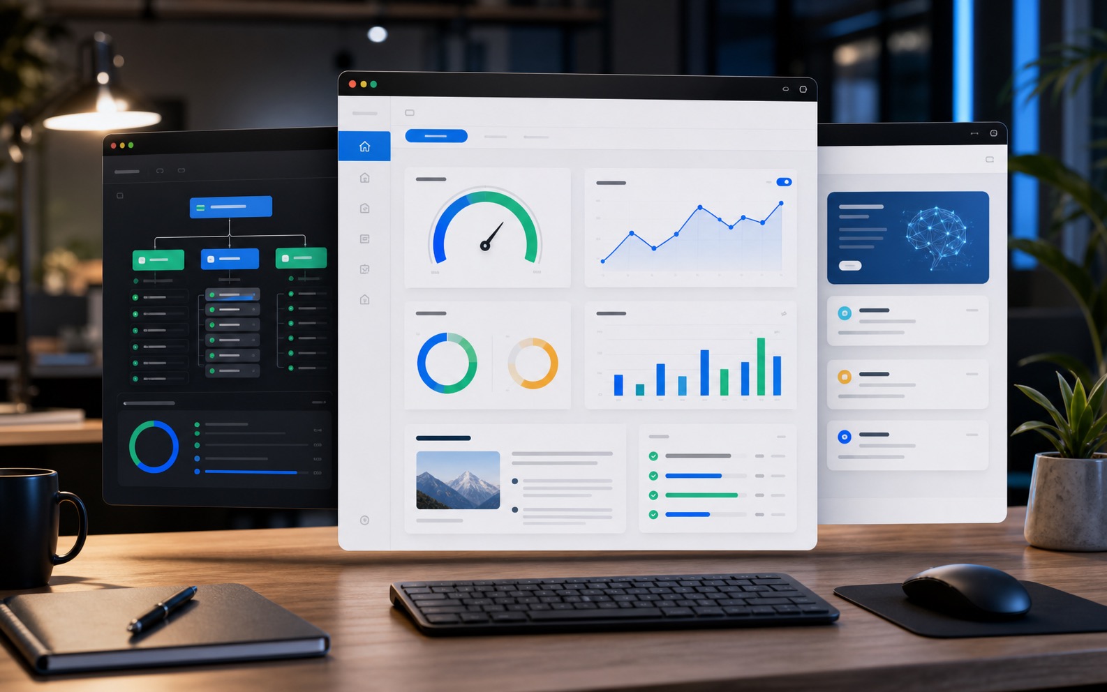 2026 web sitesi performans, içerik ve dönüşüm stratejisini gösteren modern dashboard görseli