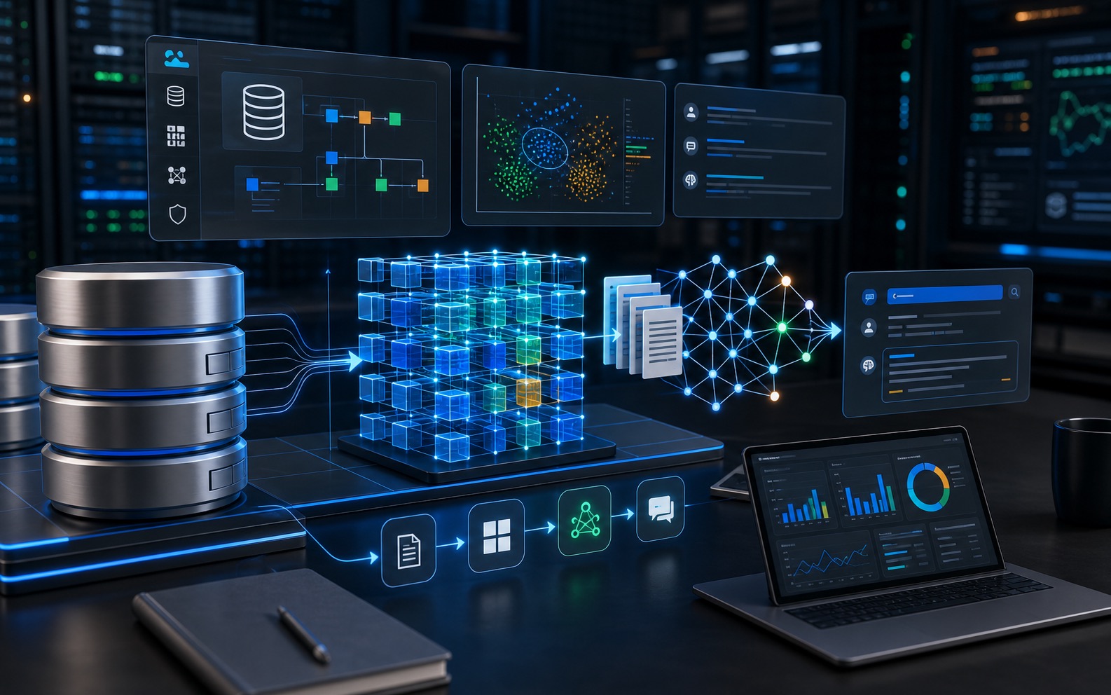 SQL Server vector search ve RAG veri mimarisini gösteren teknik thumbnail
